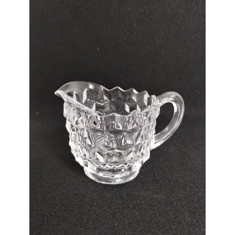 Fostoria American Cube, Crystal Clear Creamer, Syrup Pitcher, Cubist Vintage 4oz